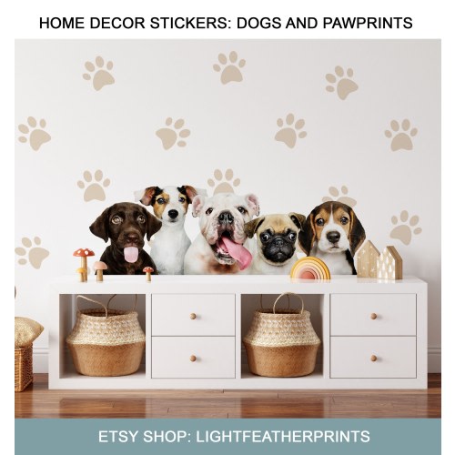 Paw prints wall decals, Dogs Stickers Nursery Decor Paw Prints Animals Color Stickers, LF649