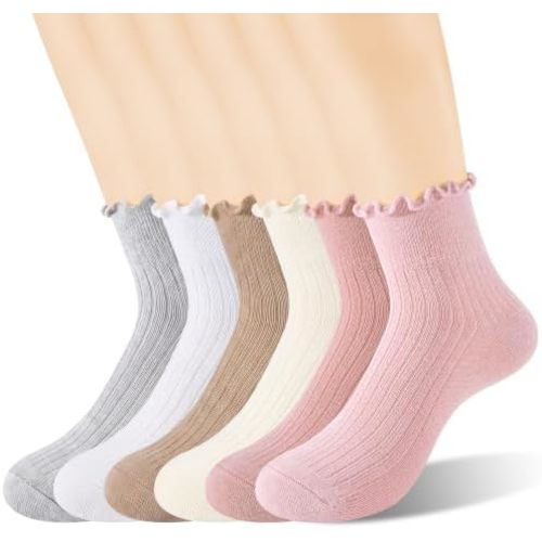 Age 3-10 Girls 100% Cotton Ruffle Socks, Cute Soft Breathable Frilly Dress Socks for Girls
