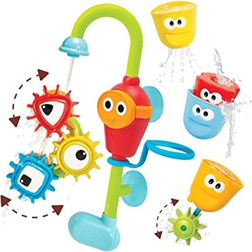 Yookidoo Bay Bath Toddler Toys (Ages 1-3) - 3 Stackable Cups, Spinning Gears, Hose & Spout for Water Play - Mold Free - Suction Cups Attach to Any Bath Tub or Shower - Spin N Sort Spout Pro