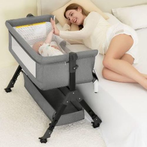 Foalom Baby Bassinet 3 in 1 Baby Bassinet Bedside Sleeper, Easy Assemble And Folding Portable Baby Cradle,Grey