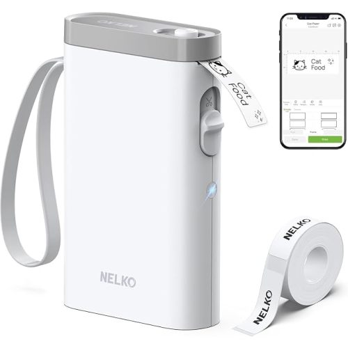 Nelko P21 Label Maker Machine with Tape, Bluetooth Label Printer, White