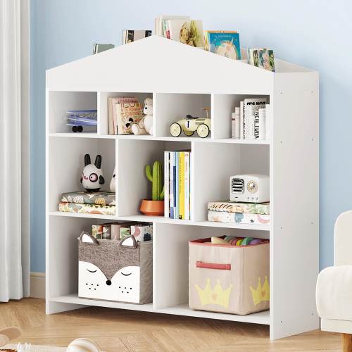 Kids Toy Storage Organizer 40.7in Width Dollhouse Nursery Bookshelf with 9 Storage