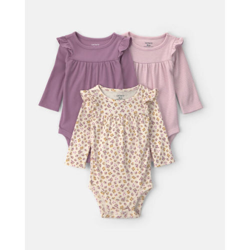 Baby Girl 3-Pack Floral Long-Sleeve Multipack Bodysuits - Purple | Carter's