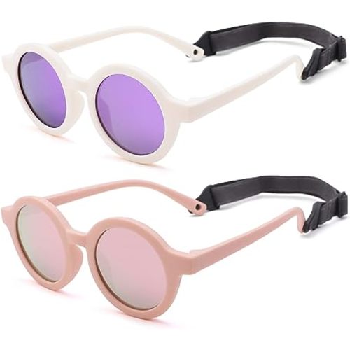 COASION Baby Polarized Round Sunglasses Flexible Rubber Shades with Strap for Toddler Newborn Infant Ages 0-24 Months