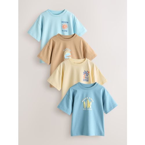 Blue/Yellow Surf Short Sleeve Graphic T-Shirts 4 Pack (3mths-7yrs)