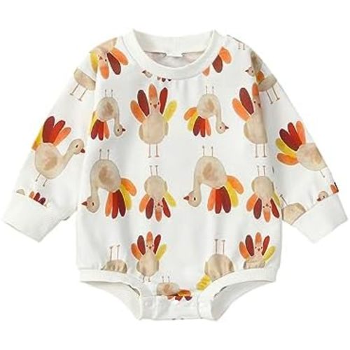 YINGISFITM Thanksgiving Baby Girl Boy Outfit Long Sleeve Turkey Sweatshirt Shirt Onesie Bubble Romper Fall Winter Clothes