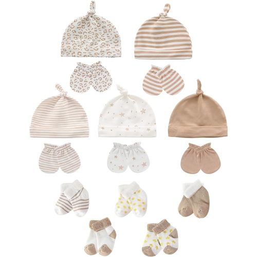 Baby Hats Mittens and Socks Set Soft Cotton Newborn Hat Glove for Boys Girls 0-6 Month