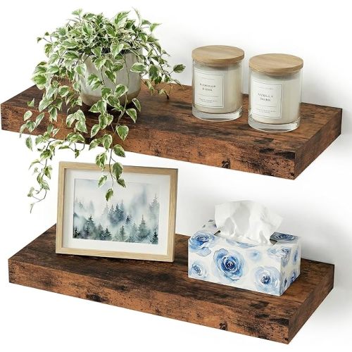Vivelove Bathroom Floating Shelves for Wall 16 inchs Long, Display Shelves with Invisible Brackets for Living Room, Bedroom, Kitchen, Shelves Over Toilet Farmhouse Home Decor - Set of 2, Rustic Brown