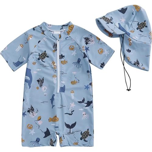 Hnyenmcko Infant Baby Boy Girls Rash Guard Swimsuit Short Sleeve Zipper Bathing Suit Toddler One Piece Swimwear Sunsuit
