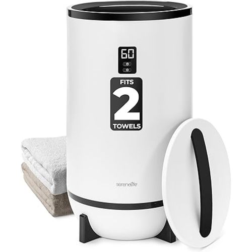 SereneLife Towel Warmer Bucket Style – Portable Blanket Heater for Spa and Bathroom, Large Capacity, Customizable Fragrance, Auto Shut-Off, Fits 2 Large Towels or Blankets, One-Touch Control, Black