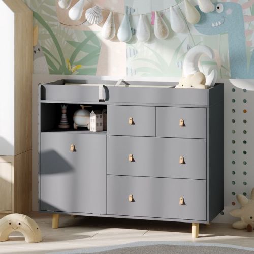 Famapy Baby Changing Table with Multi-Storage Drawers, Cabinet & Diaper Organizer,Safe Organized Nursery Station