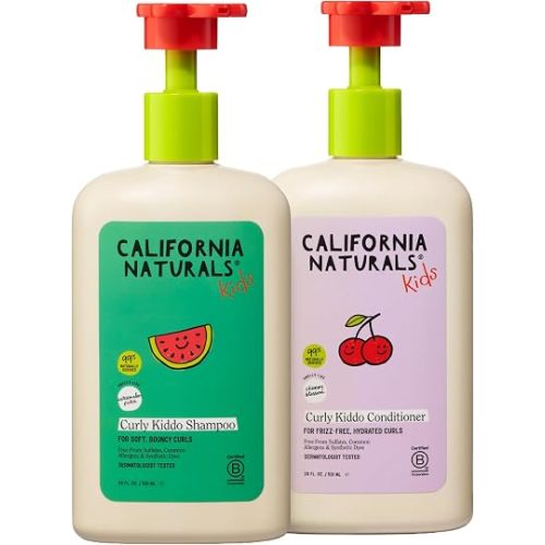 California Naturals Curly Kiddo Shampoo & Conditioner Set with Argan Oil, Enriched Rice Water and Shea Butter, Sulfate Free, For Kids with Curly Hair, 20 oz