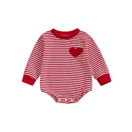 Caoirhny 0-18M Baby Boys Girls Romper, Long Sleeve Crew Neck Heart Stripes Bodysuit Valentines Day Clothes