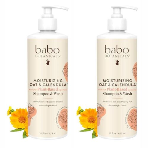 Babo Botanicals Moisturizing Oat & Calendula Shampoo& Wash | For Dry or Sensitive Skin - For all ages - Lightly Scented - Vegan - 16 oz PACK OF 2