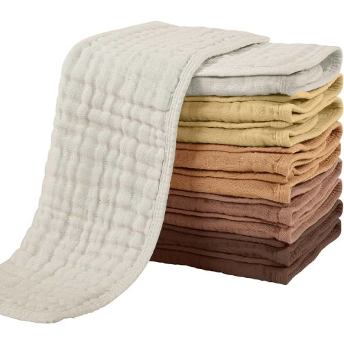 Yoofoss Muslin Burp Cloths for Baby 10 Pack 100% Organic Cotton Baby Washcloths for Boys Girls Large 20''X10'' Super Soft and Absorbent Gradient Brown