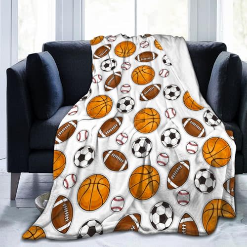 Basketball Soccer Football Baseball Throw Blanket Soft Bed Bedding Warm Cozy Plush Flannel Fleece Blankets Gifts for Kids Boys Teens Men, Sofa Couch Bedroom Home Decor, 60"x50"