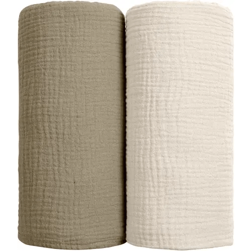 lulumoon Muslin Swaddle Blanket Baby - Cotton Swaddling Blanket Soft Baby Receiving Blankets Neutral 2Pack(Olive)