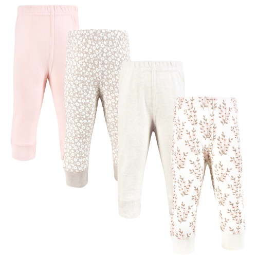 Hudson Baby Girls Cotton Pants and Leggings, Pink Taupe Florals, 3-6 Months
