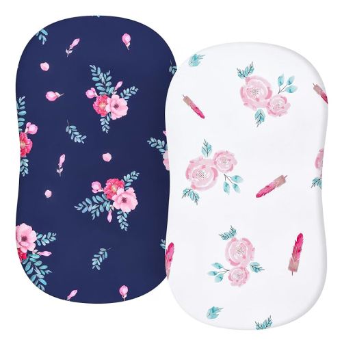 TILLYOU Baby Bassinet Sheets for Girls Boys, Fit for Hourglass Oval Rectangle Bassinet Mattress Sheets, 33”X16”, 2 Pack Floral Flowers