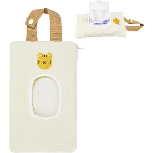 Quilted Baby Wipe Holder Floral Diaper Pouch Portable Quilted Wipes Bag for Car, Stroller (Cute Tiger)