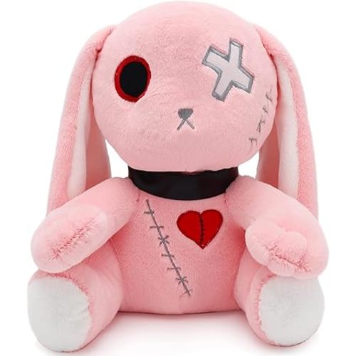 Rabbit Plush Doll, Crazy Plush Toy, Halloween Scary Rabbit Stuffed Animal Long Ears Standing Toy, Suitable for Fans Easter Christmas Birthday Gift. (9.8 in Pink)