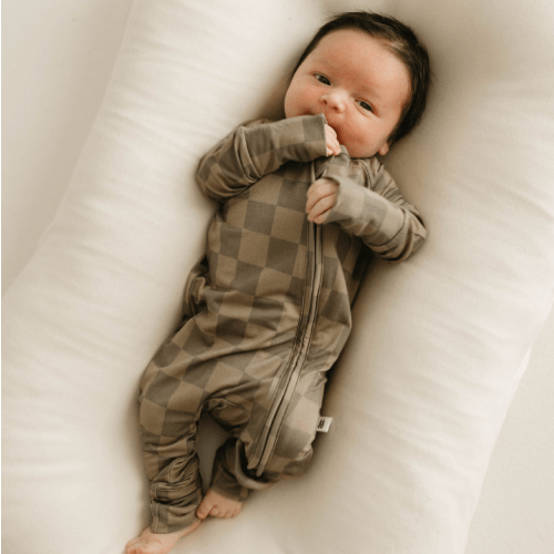 Bamboo Zip Pajamas | Faded Brown Checkerboard