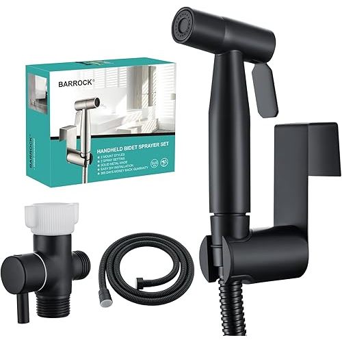 BARROCK Handheld Bidet Sprayer for Toilet, Stainless Steel Metal Made Baby Cloth Diaper Spraying Kit, Bathroom Toilet Bidet Attachment Set for Bathing Pets and Feminine Hygiene, Matte Black