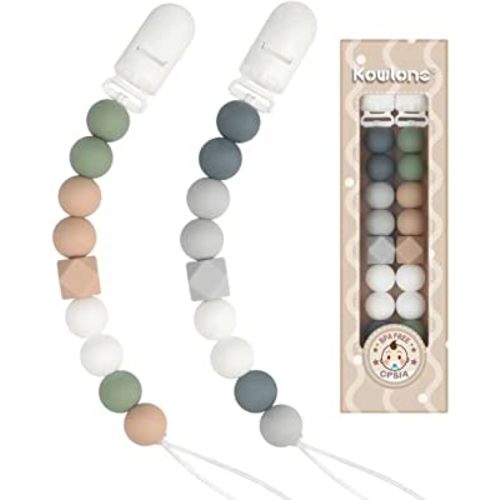 Kowlone Pacifier Clips for Baby Boys Girls Shower Gift(Grey,Green)