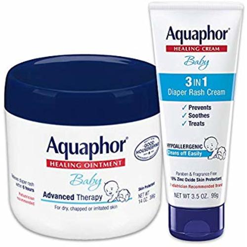 Aquaphor Baby Skin Care Set - Fragrance Free, Prevents, Soothes and Treats Diaper Rash - Includes 14 oz. Jar of Advanced Healing Ointment & 3.5 oz Tube of Diaper Rash Cream