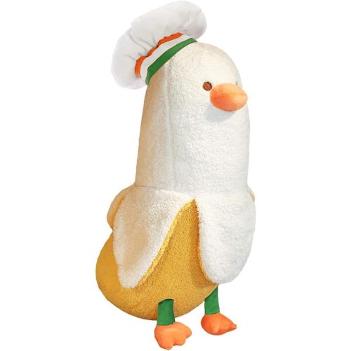 PEACH CAT Cute Banana Duck Stuffed Animal Long Banana Chef Duck Plush Pillow for Girls and Boys White 19.7"