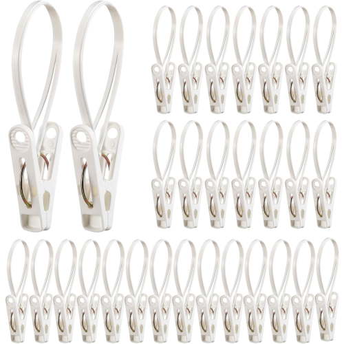 30 Pack Multi-Purpose Laundry Hooks Hanging Clips Bulk with Plastic Rope Hanger Clips for Baby Clothes Closet Organizer for Pants Hat Sock Boot Bra Towel Bathroom Wardrobe (White)