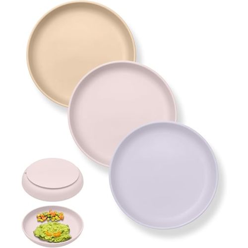 Classic Silicone Toddler Suction Plate 3 Pcs, Non Slip Baby Plates with Suction for Toddler Kids, BPA Free Silicone Baby Dishes Microwavable & Dishwasher Safe