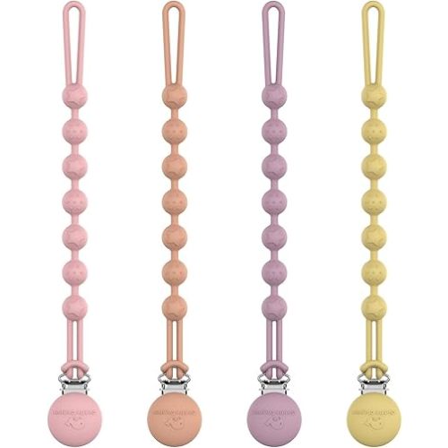 Cuddle Campus Silicone Pacifier Clip Holder with One Piece Design,Soft Flexible Binky Clips with Texture for Baby Boy and Girl Pack of 4 (6m+)