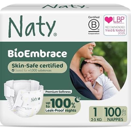Naty BioEmbrace Baby Newborn Diapers, Size 1 (4–11 lbs), 100 Count