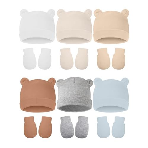 Geyoga 12 Pieces Newborn Hat Mittens Gloves Set Baby Boys Girls Cotton Baby Beanie for 0-12 Months