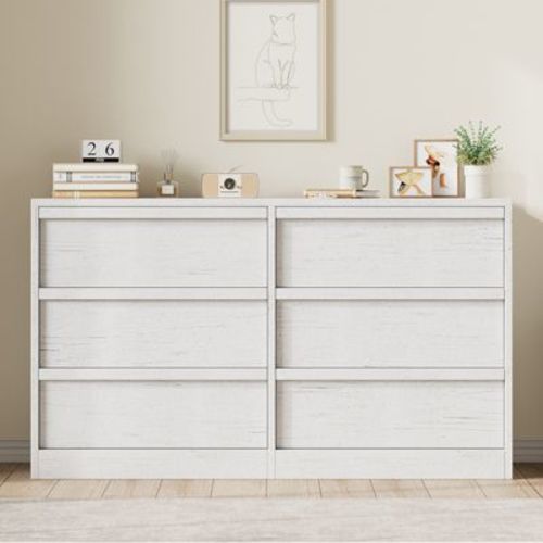 Garvee 6 Drawer Dresser for Bedroom, White Double Dresser Organizer with Concave Handles, Modern Chest of Drawers for Bedroom Living Room Nursery