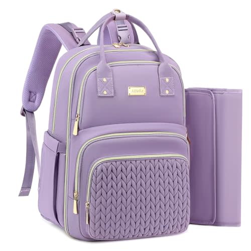 Diaper Bag Backpack - Large Multi functional, Boys, Girls & Baby Travel Essentials Tote with Changing Pad, Insulated Pockets, Stroller Straps, Waterproof - Baby Backpack for Mom & Maternity (Purple)