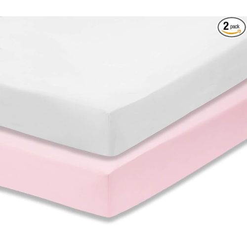 Everyday Kids 2-Pack Fitted Crib Sheets, 100% Soft Breathable Microfiber Baby Sheet, Fits Standard Size Crib Mattress 28in x 52in, Pink Nursery Sheet and White Nursery Sheet