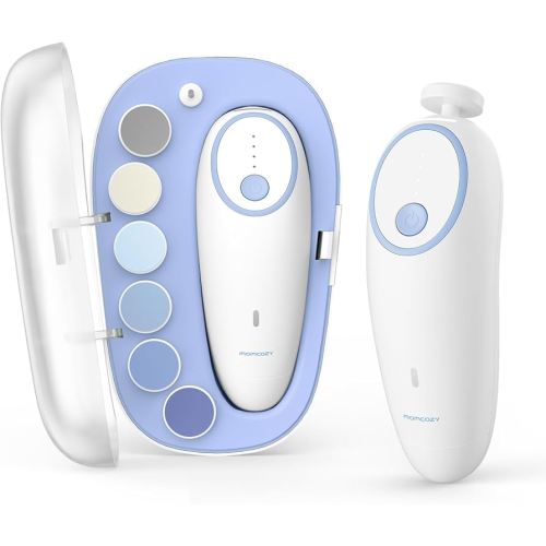 Momcozy Baby Nail File Electric, Gentle Baby Nail Trimmer Electric, Baby Nail Clipper with Night Light, 7 Grinding Head Replacement Pads, Blue