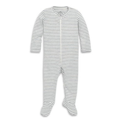 Primary Baby Organic Zip Footie in Heather Gray Stripe Size 3-6 Months