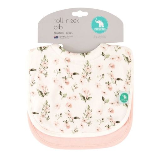 All4Ella Roll Neck Bib Pink Flower - 2 Pack