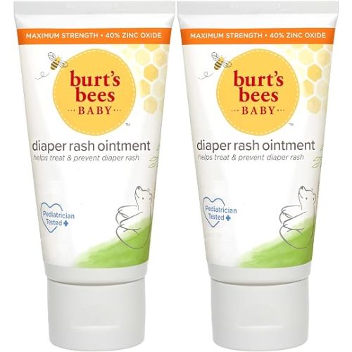 Burt's Bees Baby Diaper Rash Ointment, Maximum Strength, 40% Zinc Oxide, 100% Natural Origin, Pediatrician Tested, Net Weight 3 Ounces , Pack of 2