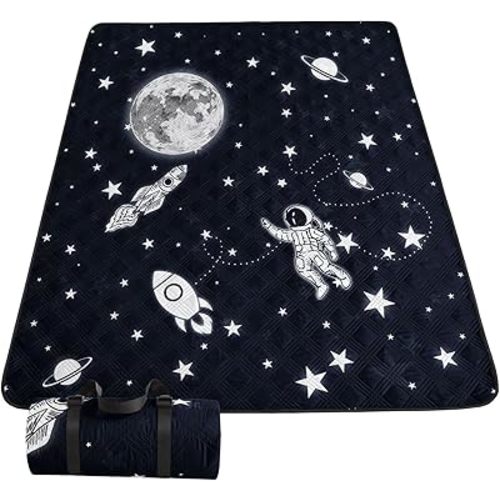 Outdoor Picnic Blanket Portable Ultrasonic Waterproof Picnic Mat Space Astronaut Printed Camping Beach Mat for Sand and Wet Grass Hiking (Space Astronaut S)
