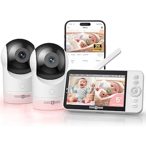 2K Smart AI Baby Monitor with 2 Cameras, Hybrid Split Screen App View