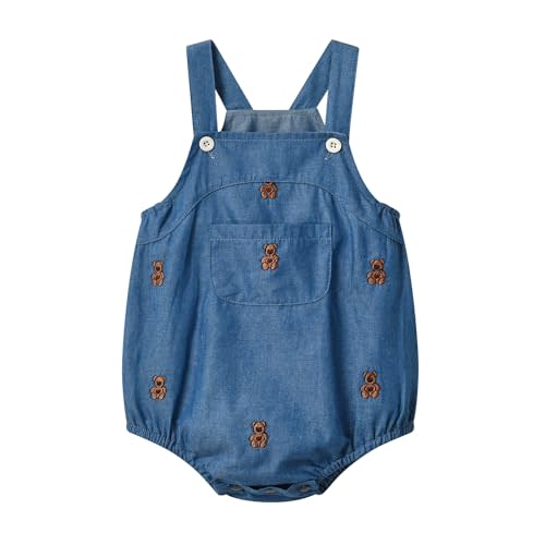 Auro Mesa Baby Infant Boys Grils Denim Bodysuit Little Bear Pocket Jumper Outfits One Piece Romper