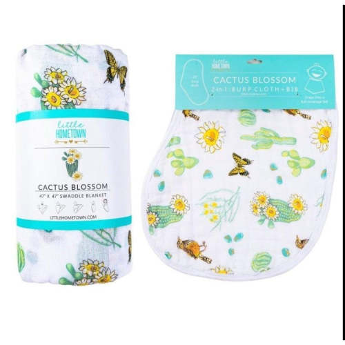 Cactus Blossom Baby Muslin Swaddle Blanket & Burp Cloth Set – Little Hometown