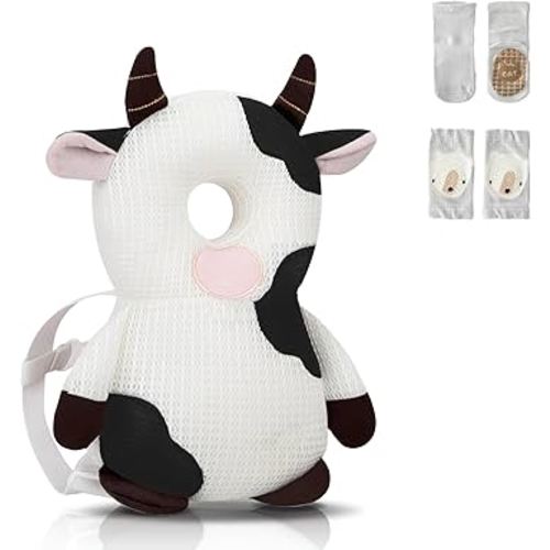 WKC Baby Head Protector Backpack with Knee Pads & Non-Slip Socks, Toddler Safety for Crawling & Walking (Style 24)