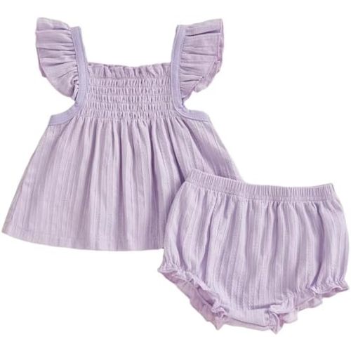 Mubineo Baby Girl Summer Clothes Cute Ruffle Tops Dress Shorts Outfits Set Infant Toddler Shrit Bloomers Princess Outfit