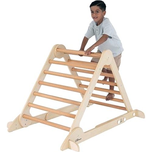 Little Partners Learn 'N Climb Foldable Wooden Climbing Triangle, Wood Climbing Gym for Toddlers, Triangle Climber for Skill-Building and Active Play, Natural