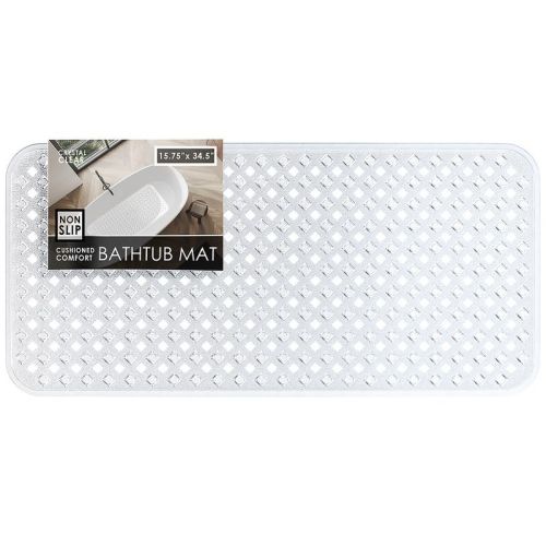 Hearth & Harbor Bathtub Mat - Non Slip Shower Mat with Suction Cups and Drainage Holes, 35"x16" Clear Bathroom Tub Mat for Elderly & Kids